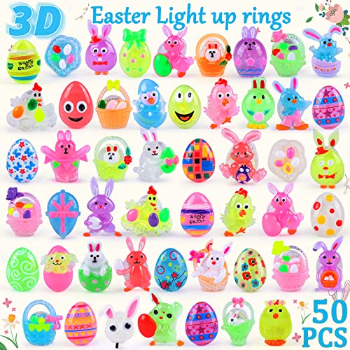 50 Pcs 3D Easter Egg Fillers Easter Light Up Rings Easter Basket Stuffers Led Flashing Rings Glow In The Dark Easter Egg Stuffers Easter Gifts For Kids Easter Party Favors Easter Toys For Boys Girls #TOP5