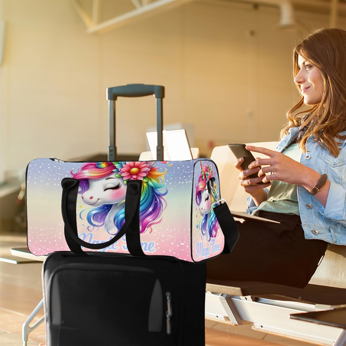 Cute Animals Unicorn Rainbow Travel Duffel Bag for Women Men Small Sport Gym Bag Waterproof Weekender Overnight Bag Lightweight Carry on bag Foldable Gym Bag for Training Swim Yoga Traveling Handbag