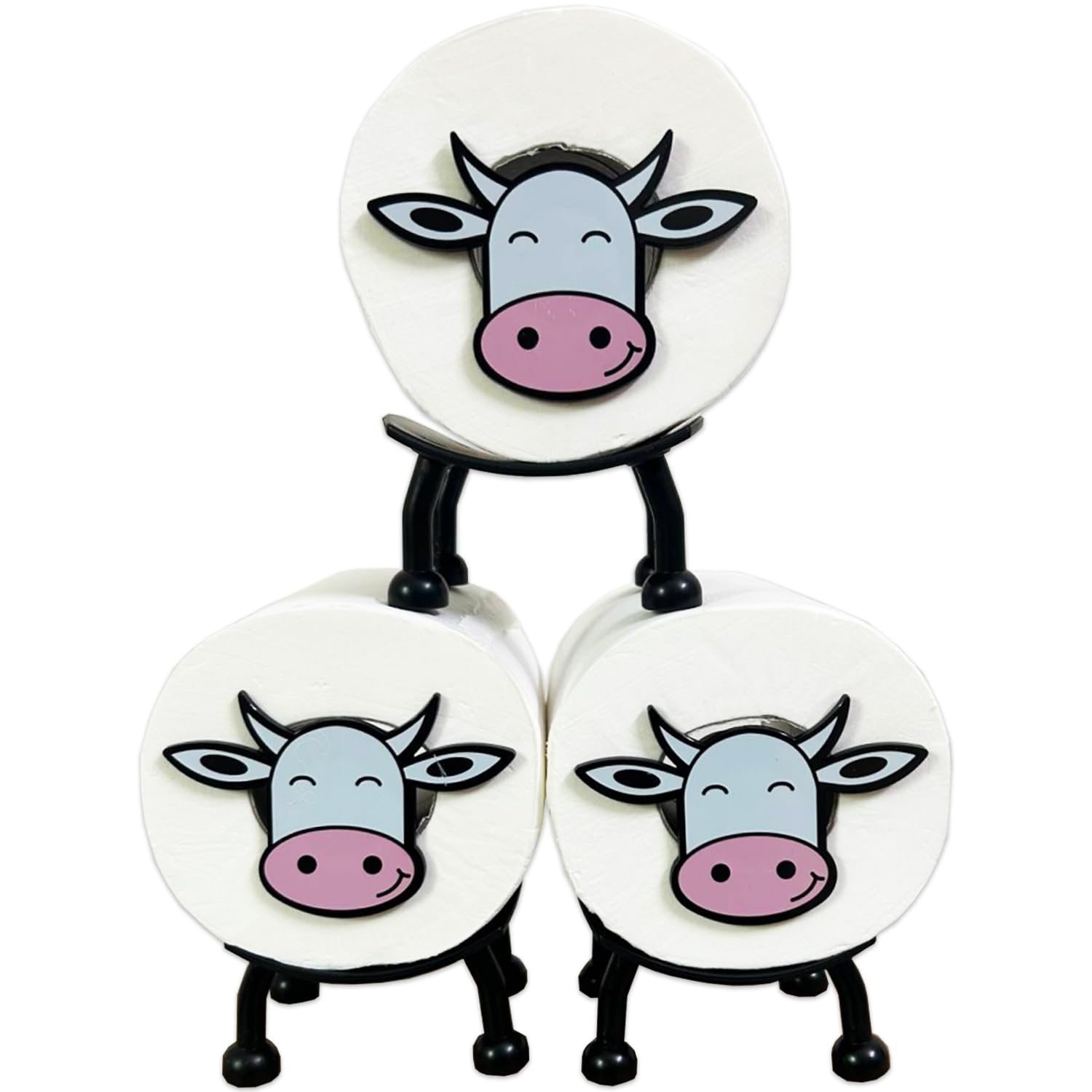 Toilet Roll Holder - 3D Printed Novelty Tissue Organizer - Funny Toilet Paper Holder Free Standing Bathroom Set - Tissue Paper Roll Storage - Cute Bathroom Home Decor - Set of 3 - Cattle