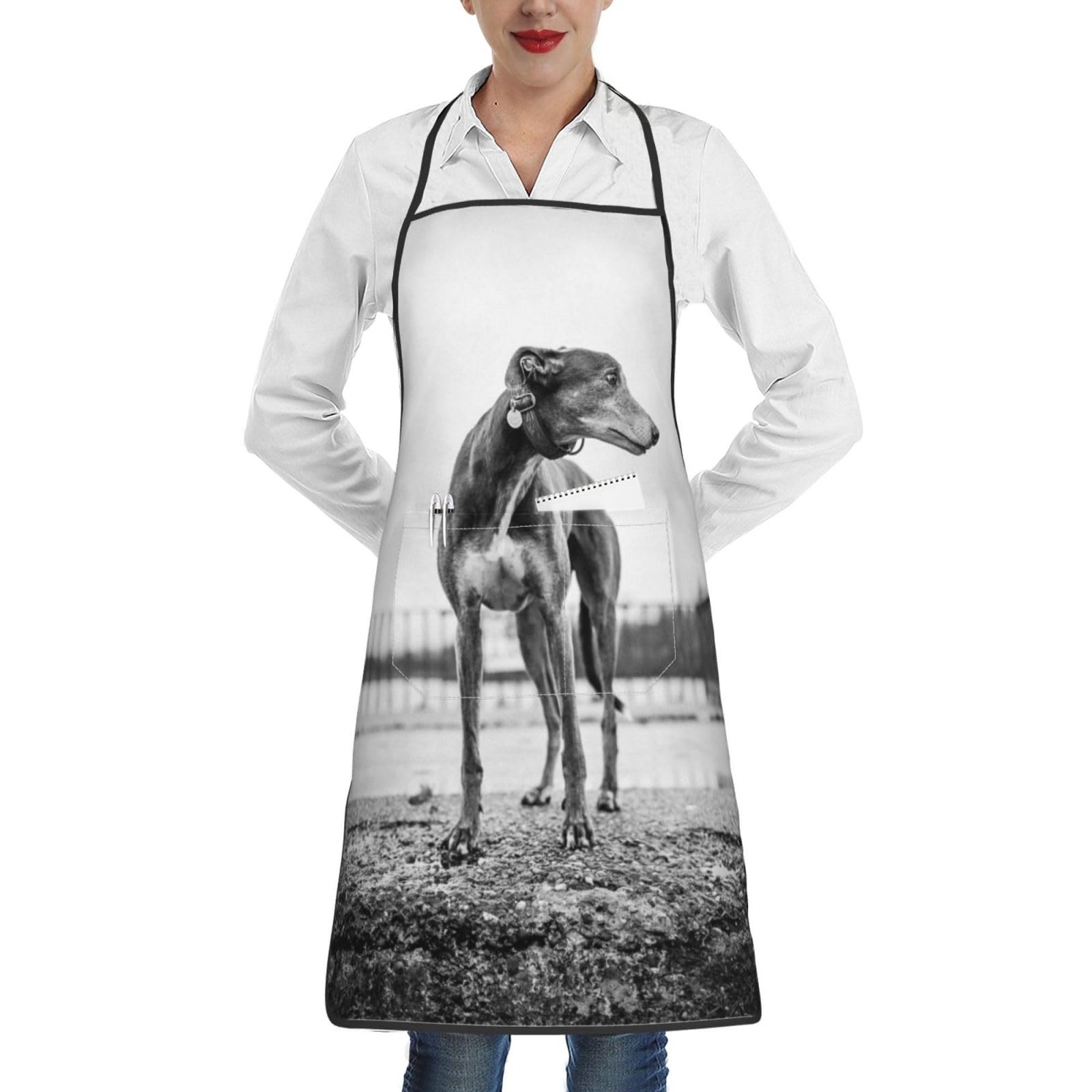 YsoLda Kitchen Aprons,Cooking Apron With Pockets,Waterproof Chef Apron Adjustable Bib Aprons,Greyhound