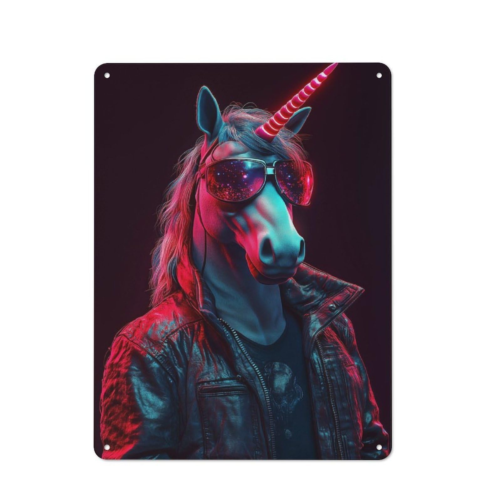 For Café Or Restaurant, Neon Cyberpunk Unicorn Retro Metal Sign 40x30cm, Gift for Café Owners And Decorators during The Christmas Season