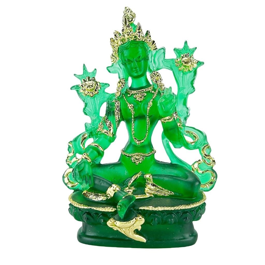 Goanilad 1pcs 12cm Small Green Tara Resin Ornament，Tibetan Buddhist Temple/Home/Office Statue Decoration
