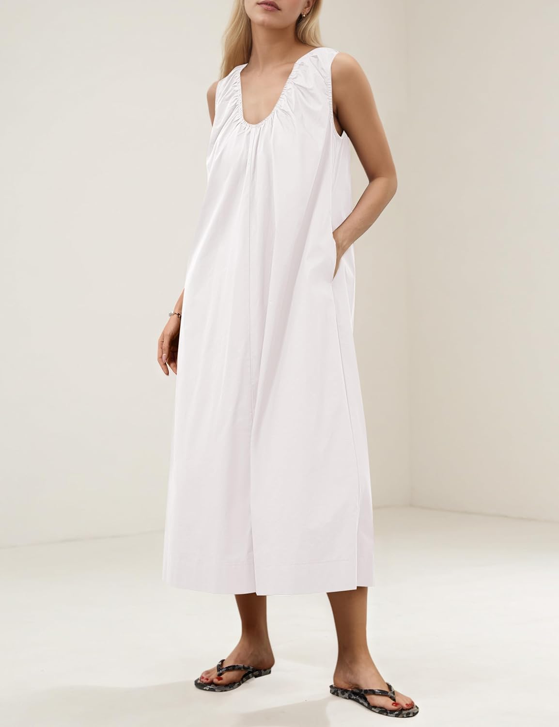 Flowy Maxi Dress for Women 2026 Sleeveless Summer Sundresses Resort Beach Casual Cotton Long Dress with Pockets - Image 2