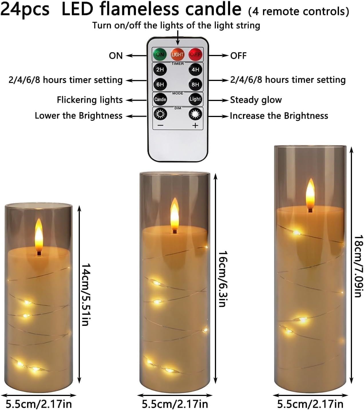 YOROXRG Flickering Flameless Candles Battery Operated with Remote,Led Pillar Candles with Realistic Moving Wick Candles for Halloween,Christmas,Home Decor Pack of 12 (D2.2 xH 5" 6" 7")(Grey)