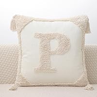 Vista 19 de Fundas de almohada con monograma y borlas de 18 x 18 pulgadas, fundas de almohada modernas de lona de algodón con letras del alfabeto A, para sofá