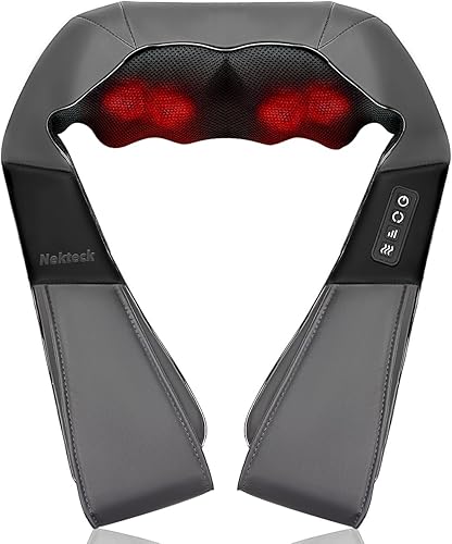 Nekteck Shiatsu Masajeador de cuello y espalda con calor relajante, masajeador de hombros para aliviar el dolor de tejido profundo, herramientas