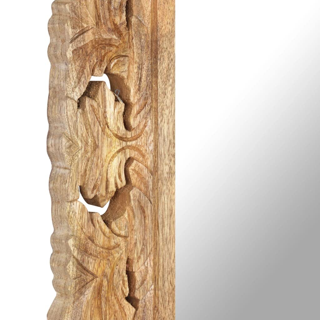 Espejo tallado a mano marrón de madera maciza de mango 80 x 50 cm con acabado natural para salón, baño, pasillo, decoración, cosméticos, maquillaje, cuerpo entero
