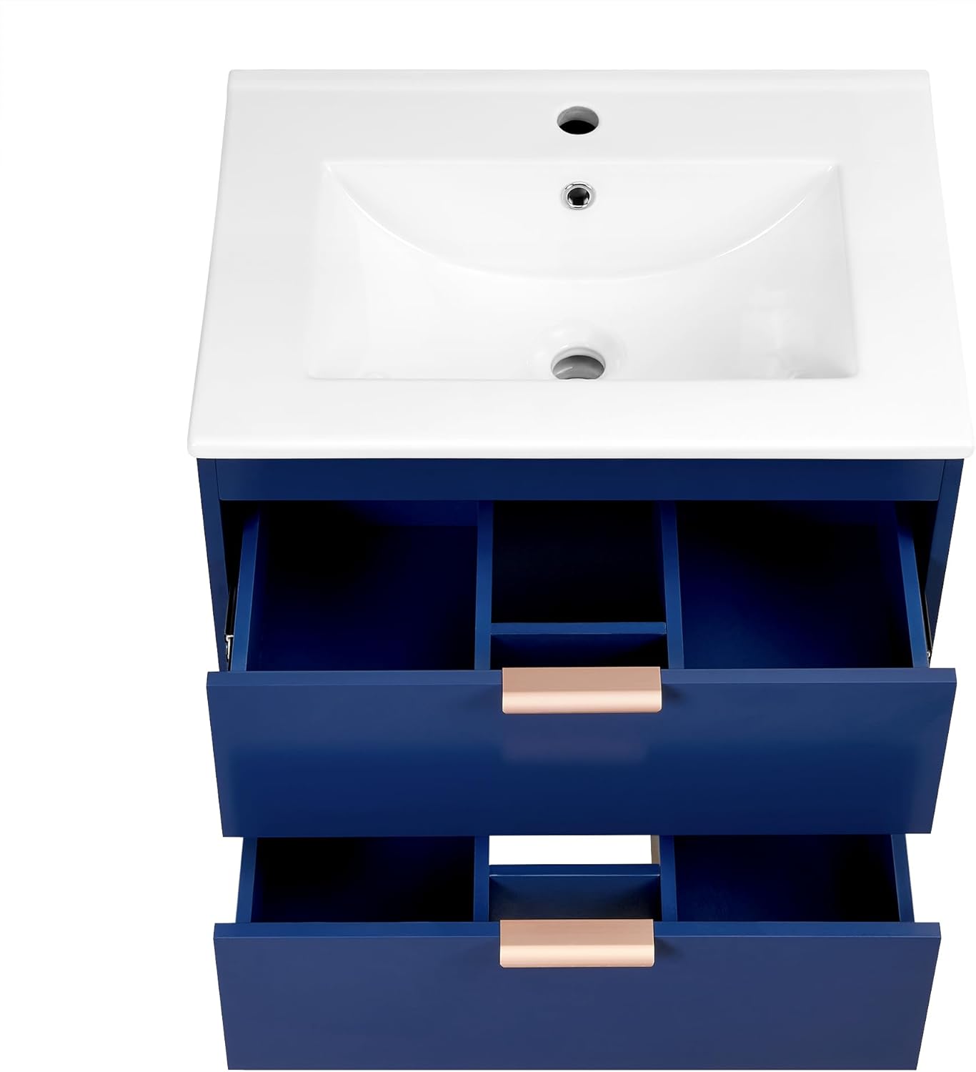 Bathroom Vanity with Sink Combo, Wall Mounted White Cabinet, Modern Floating Cabinet with Ceramic Sink, Features 2 Golden Metal Handle Drawers for Stylish Storage