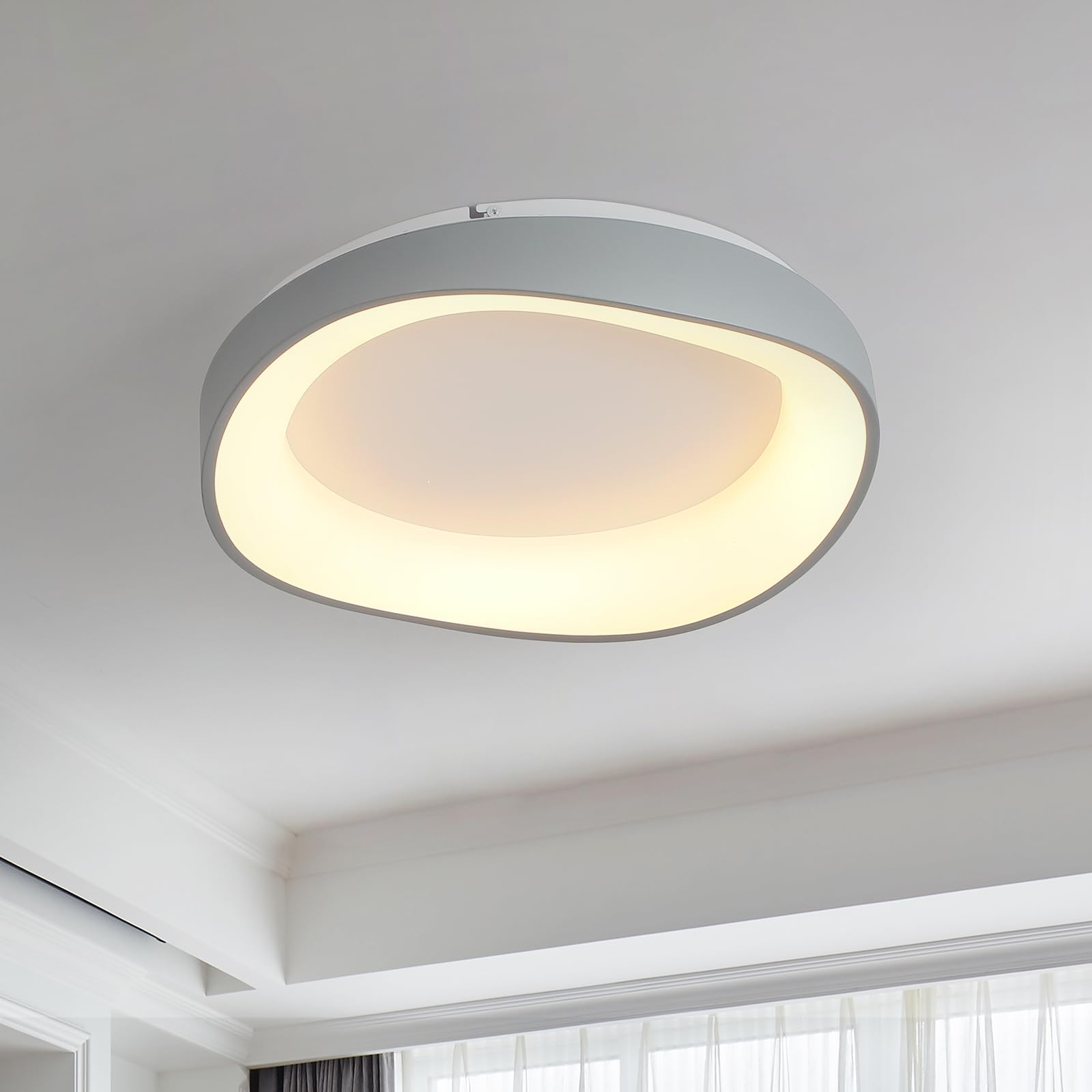 HTsilphelene Moderne Deckenleuchte, Dimmbare 3000K-6500K Deckenlampe Schlafzimmer, Minimalistische Kreativitätsform Lampe Deckenlampe für Wohnzimmer Schlafzimmer Küche Flur (E 60CM)