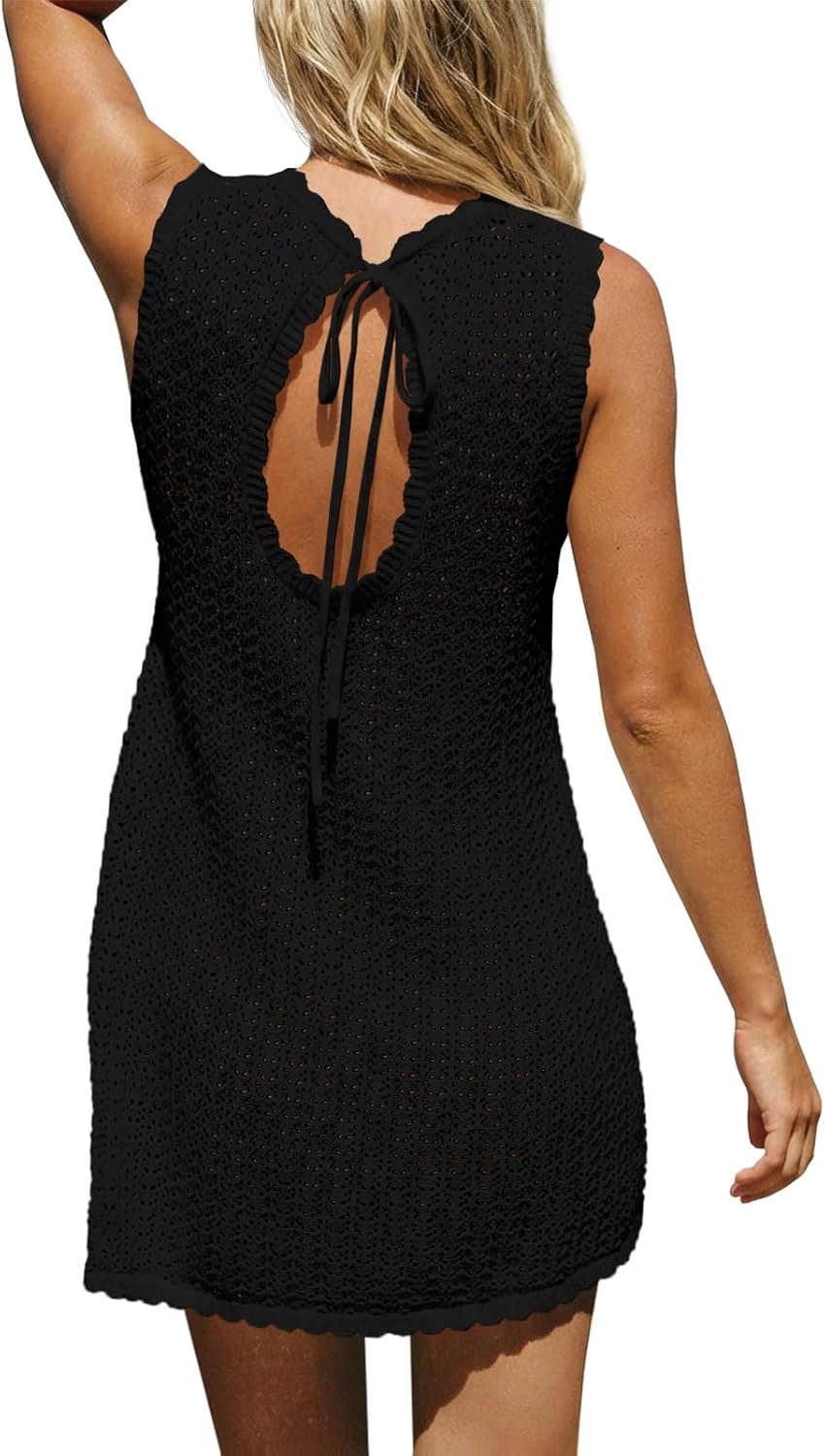 Fisoew Womens Swimsuit Coverup Crochet Sleeveless Bathing Suit Cover Up Swimwear 2026 Summer Beach Dress Vacation Outfits