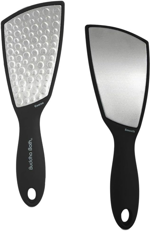 New! Buddha Bath Ultimate Pedicure Foot File, Use on Wet or Dry Feet, Dual Side Medical Grade Stainless Steel, Remove Dry Hard Callus Skin. (Black)