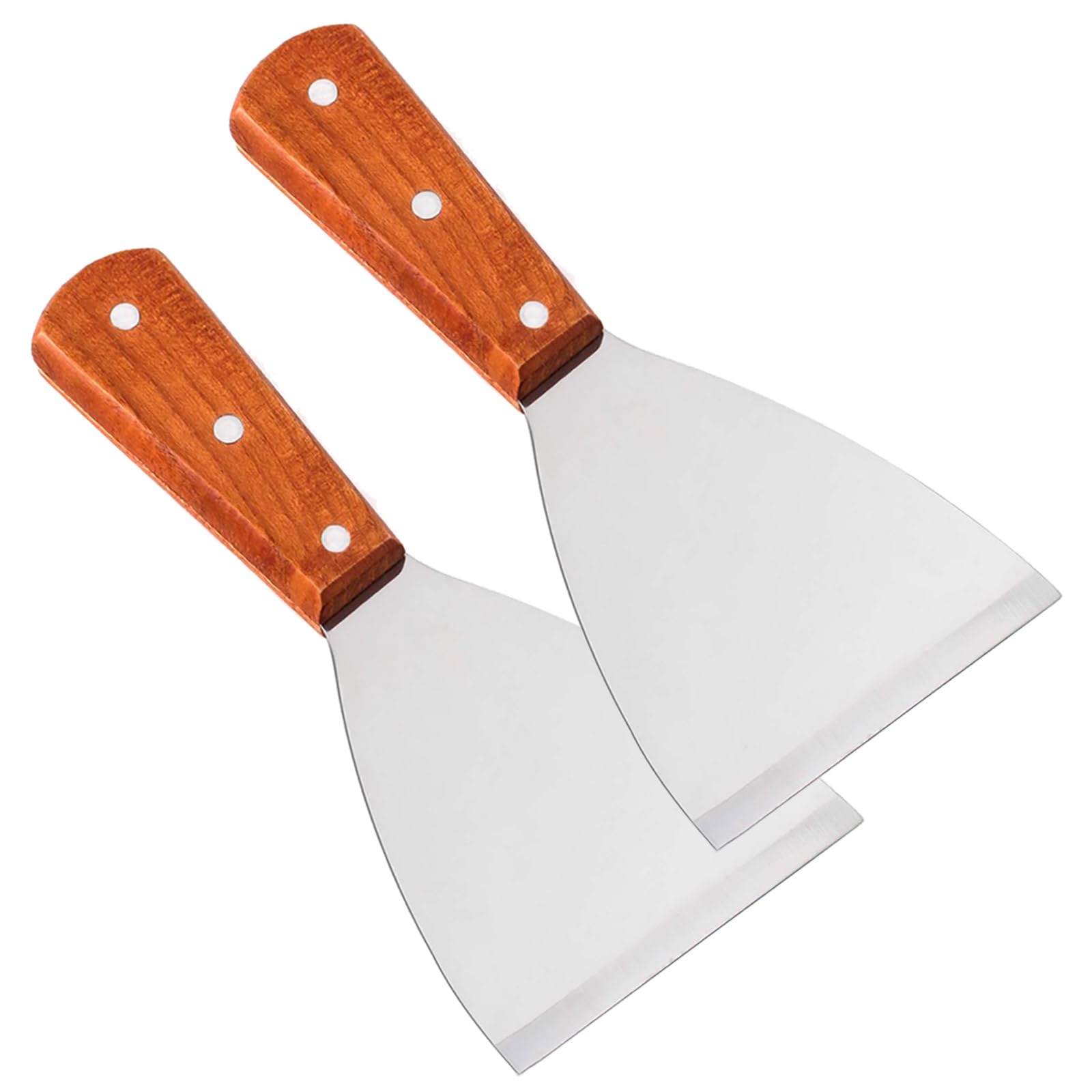 Premium Stainless Steel Slant Edge Grill Scrapers Wood Handle for Barbecue Cooking 2 Pack