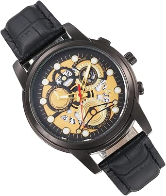 Mechanical Mechanical Watches for Men, Leather Strap Business Watch Date Display | Fashion Accessories, Simple Automatic Watch Analog 40mm, Black, See Description