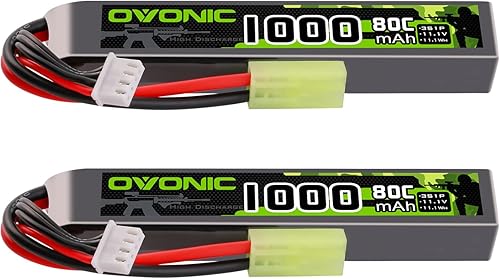 OVONIC 3s Lipo Batería 11.1V 1000mAh 80C con MiniTamiya Plug Lipo Batería para pistolas Airsoft (2PCS)