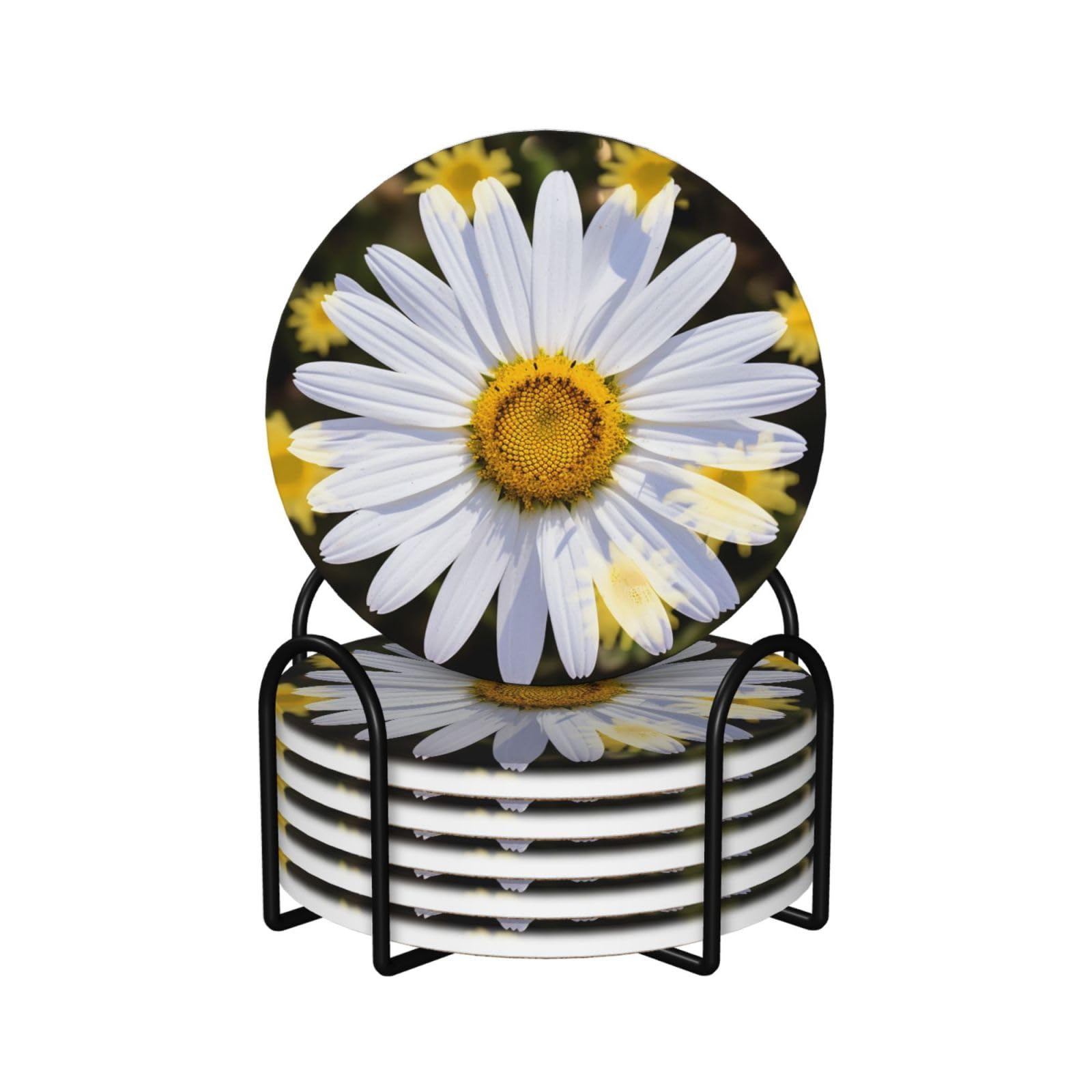 Dessous de verre anti rayure et humidité en céramique marguerite lot de 6