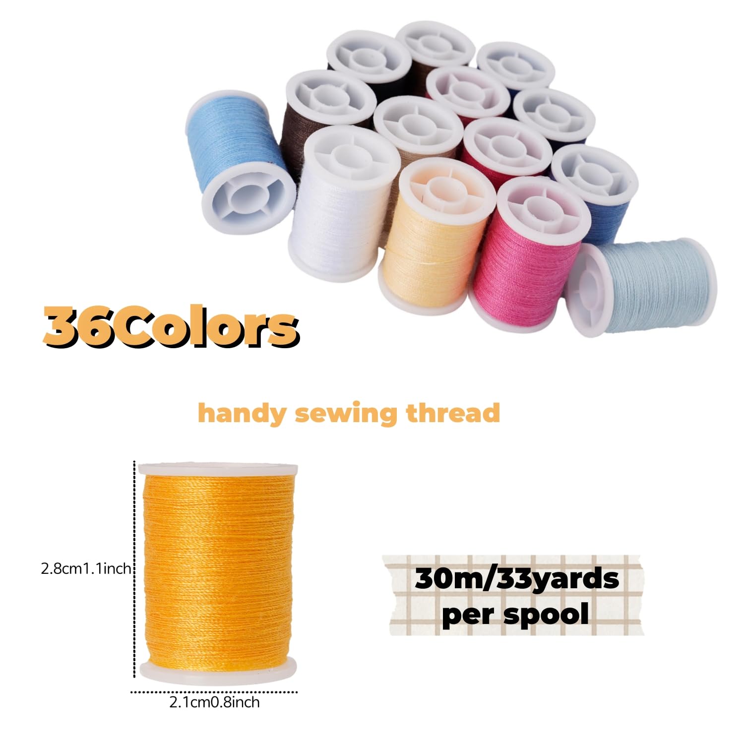 Hilo de coser de poliéster de 36 colores, 30 m por bobina, para coser a mano y uso en máquina de coser