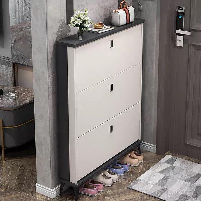 Image of The Artment your artistic apartment Slimline 3 Drawer Shoe Cabinet, MDF Material - Space Saving Shoe Storage Organizer for Hallway & Entryway | Modern Footwear Stand | Home Furniture (70x17x118 cm)