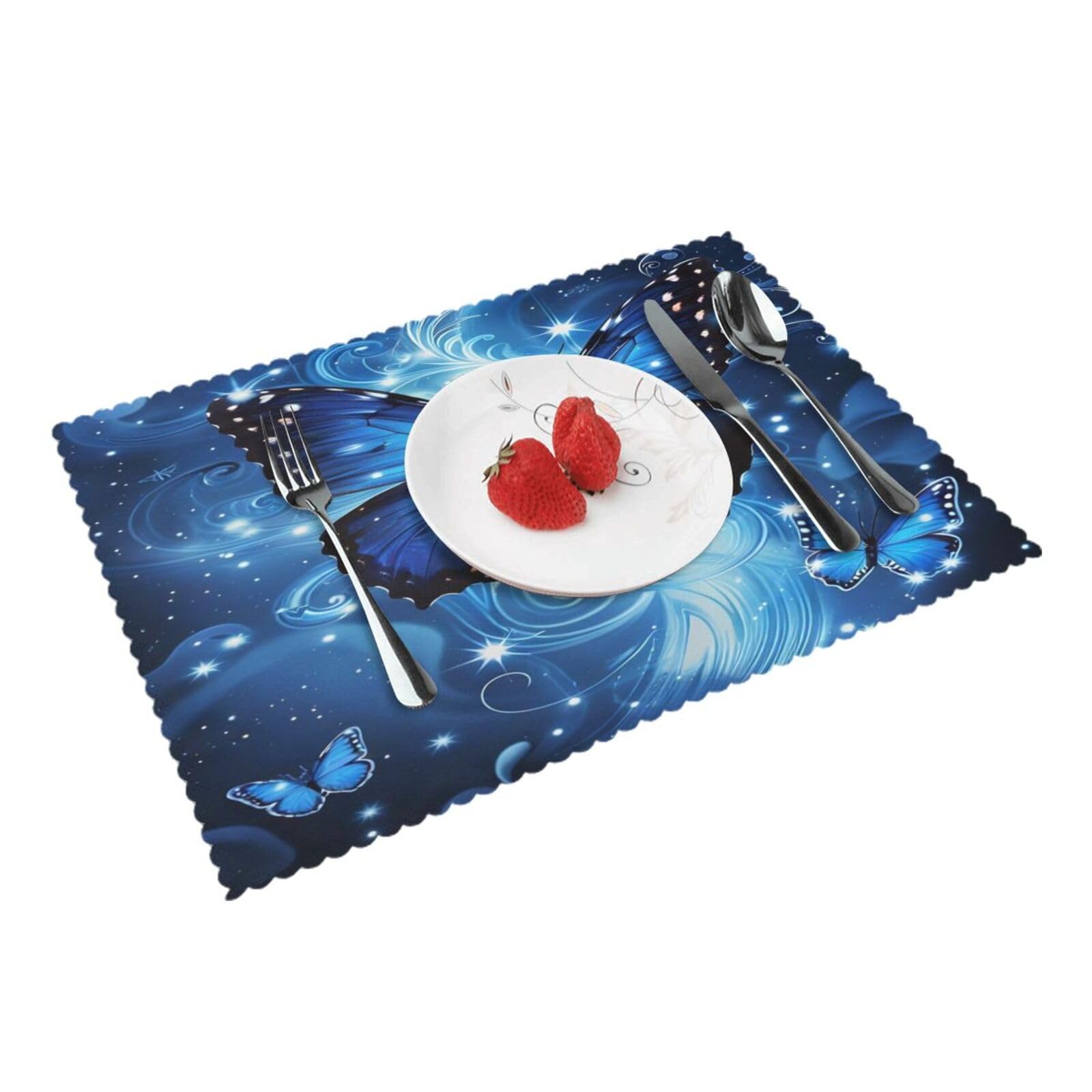 Blue Butterfly Magic Placemats Set of 4 Print Table Mats Place Mats Table Decor for Kitchen Dining 12X18 in