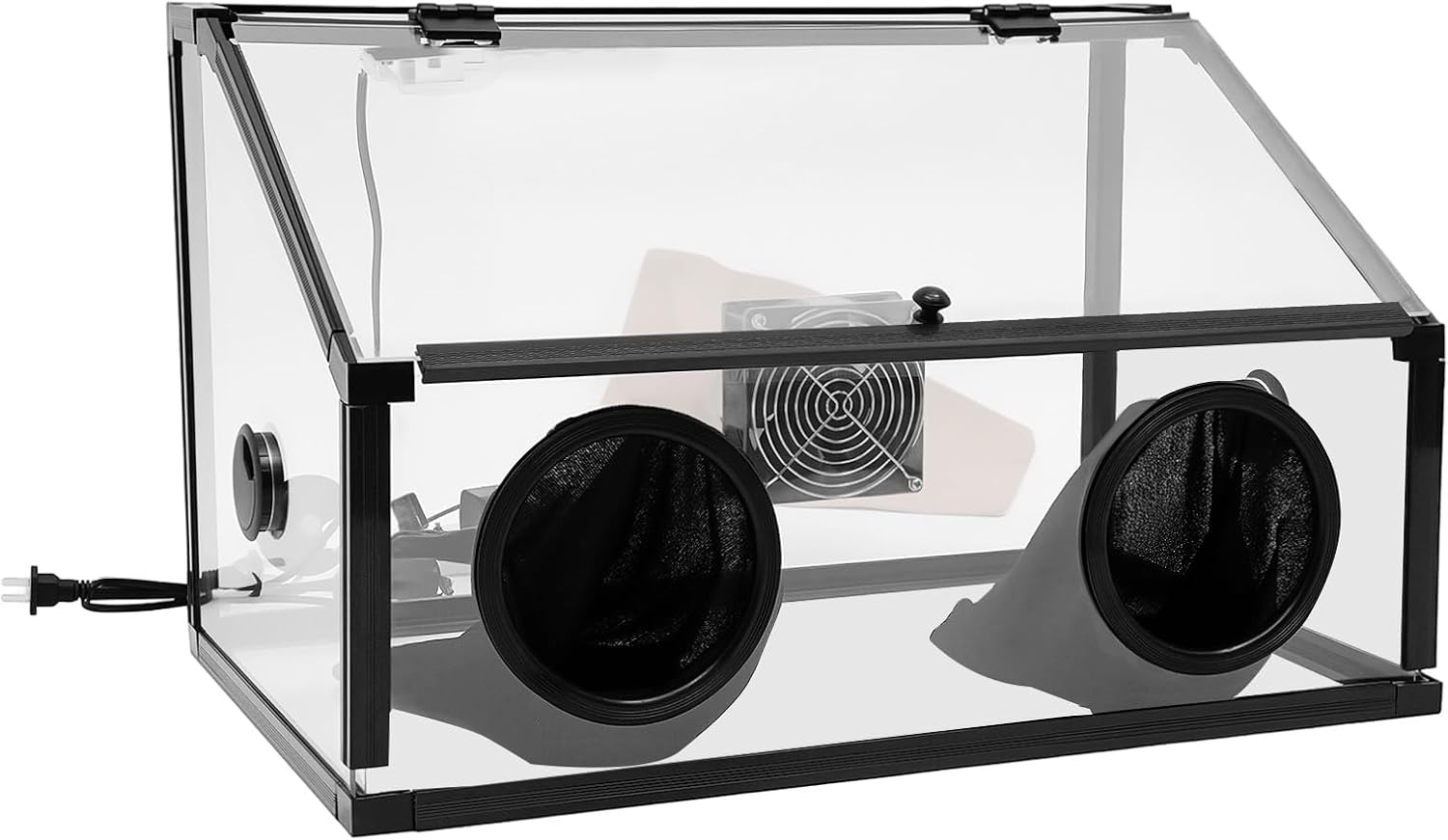 Fully Enclosed Dust Box, 110V 30W Electric Grinding Table Polisher Dust Box 3MM Dust Box Acrylic Cover with LED Light Fan Kit Blower for Table Polisher