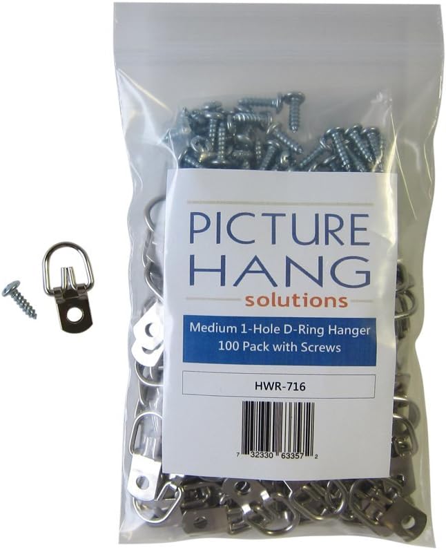Picture Hang Solutions D Ring Hangers with Screws - 100 Pack - Bulk D Rings - Pro Quality d-Rings -