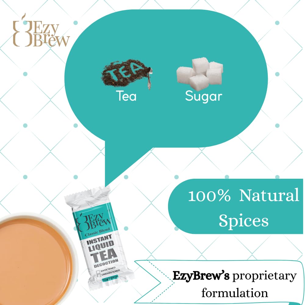 EzyBrew Premium Assam Instant Liquid Tea Decoction | Pre-Brewed Milk Chai Concentrate | Classic Blend | Hot & Iced Chai | Travel-Friendly Premix Tea | 12 Ready-to-Use Sachets