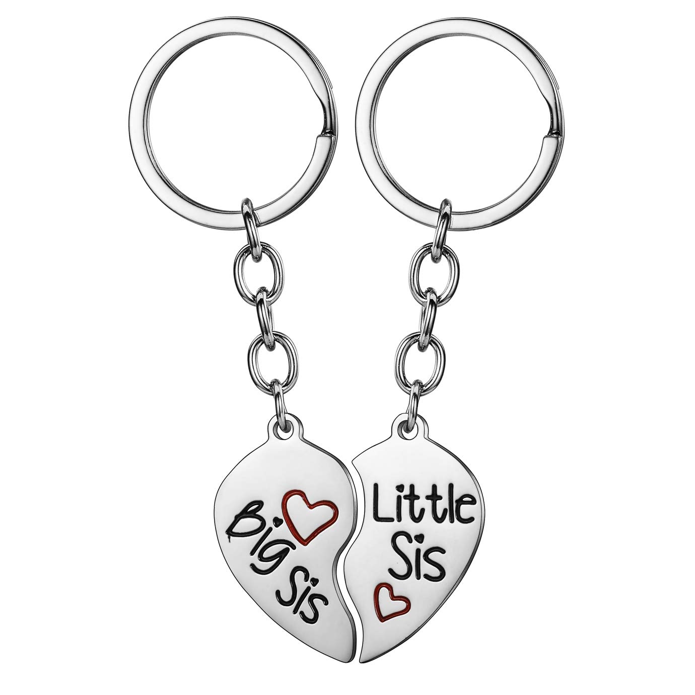 YEEQIN 2PC Matching Big Sis Little Sis Red Split Heart Halves Sisters Pendant Keychain Keyring Set