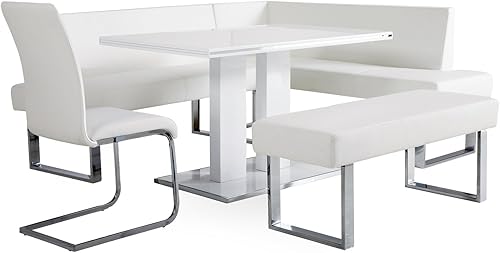 Miniatura 5 de ARMEN LIVING Amanda - Juego de 2 sillas tapizadas de piel sintética blanca con acabado cromado, color negro