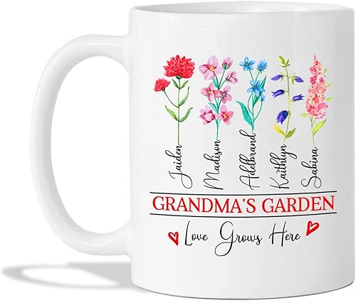 Taza de jardín de la abuela con nombres de nietos, taza de café personalizada para abuela, taza de regalo para abuela, regalo del día de la madre