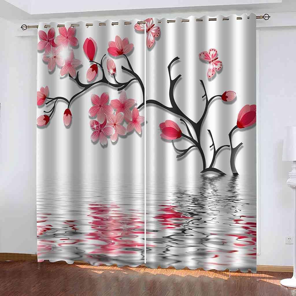 Modern Blackout Curtains with Eyelet 3D Printed Thermal Insulated Window Treatments Red Butterfly Flower Living Room Bedroom Window Drapes 2 Panel Set 72" X 108" (2XW27.5"xL63")