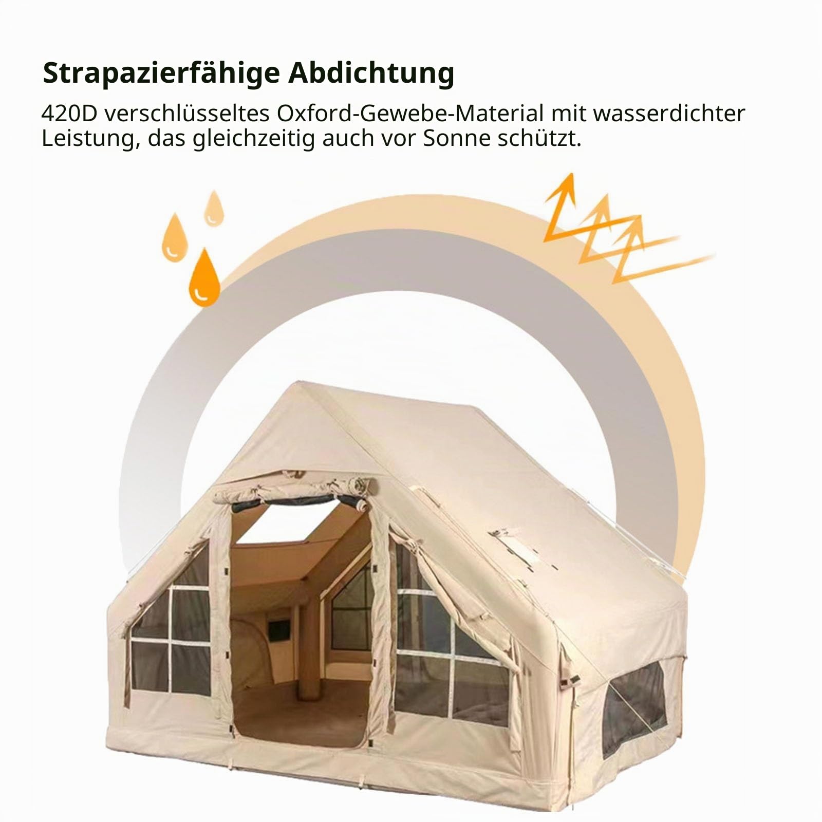 Wasserdichtes aufblasbares Zelt, Oxford-Campingzelt for 4–6 Personen, tragbares aufblasbares Zelt mit Kaminöffnung, integriertem Luft-Aufblaszelt, winddichtes Aufblaszelt for Wandern am Strand Sport & Freizeit