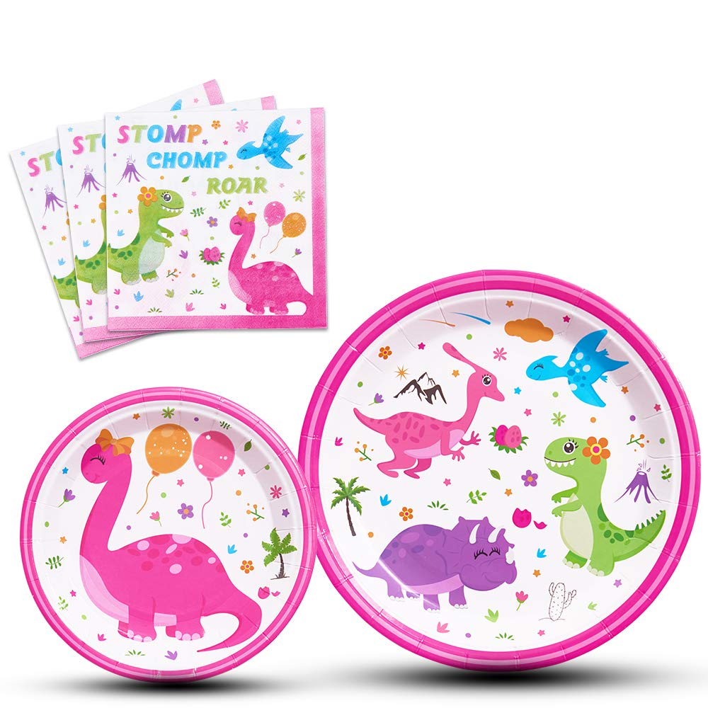Amazon Com Wernnsai Disposable Dinosaur Plates And Napkins Dino Party Supplies For Girls Luncheon Dinner Dessert Cake Plates Baby Shower Birthday Party Tableware Kit 48pcs Serves 16 Guests Kitchen Dining
