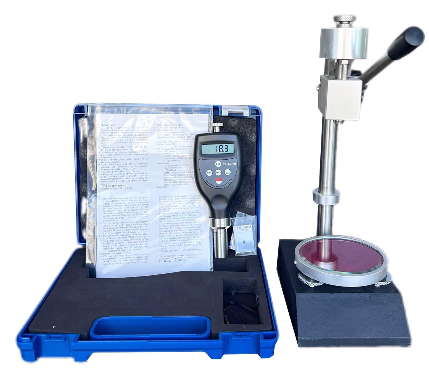 VTSYIQI Shore Hardness Tester Test Stand with Shore B Durometer Range 10HC~90HB Resolution 0.1H for Soft Elastic Shore Soft Rubber