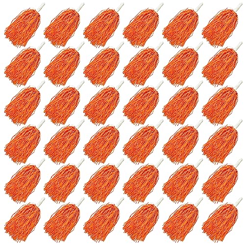 36PCS Cheerleading Pom Poms Metallic Foil Plastic Pom Poms with Baton Handle for Game Sports Squads Dancing Party Football Basketball Club Spirit Sports Stage Performance Celebration (Orange)