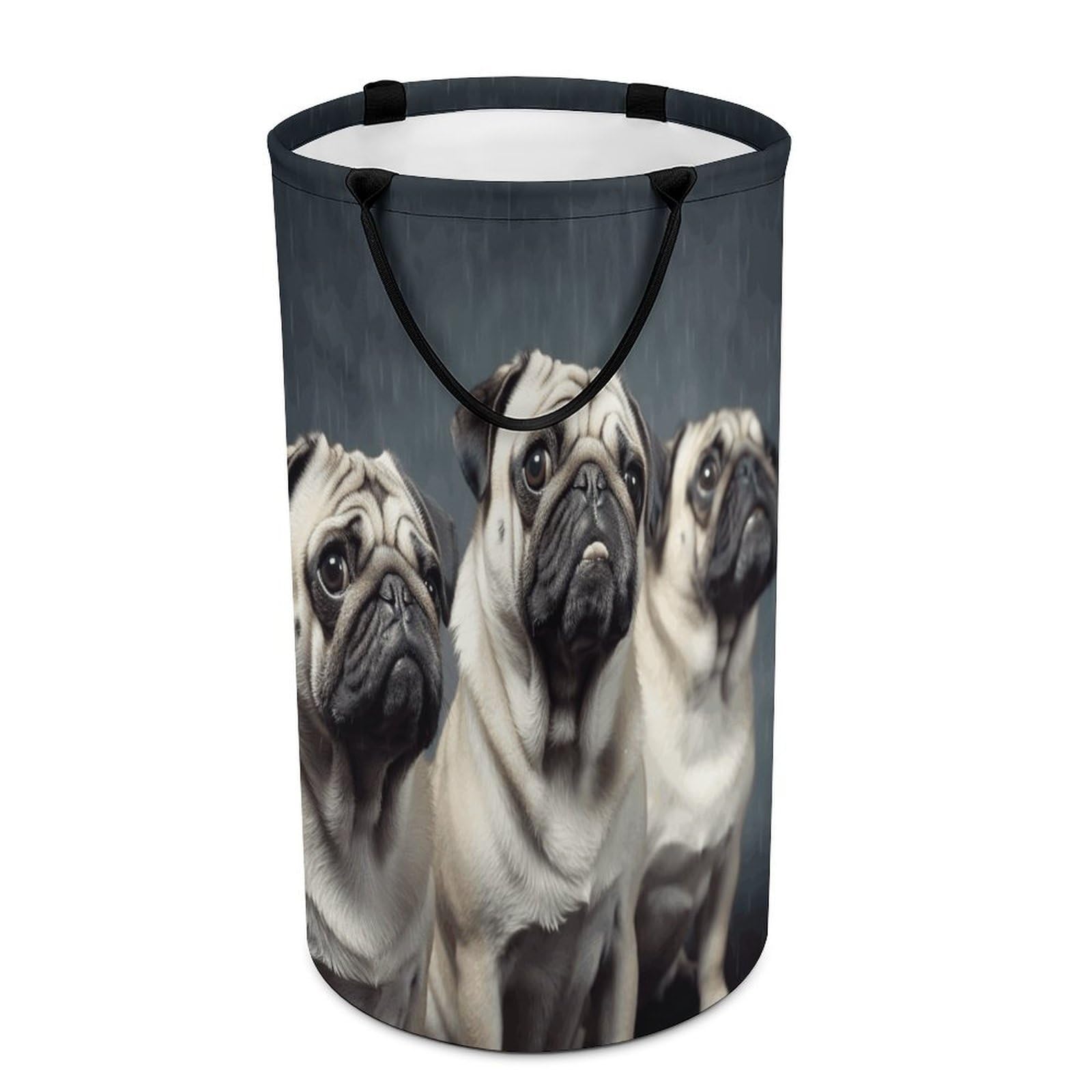 Funny Pug Dog Laundry Hamper Waterproof Polyester Laundry Baskets Collapsible Dirty Clothes Storage Basket Clothes Hampers with Sturdy Handles for Travel Bedroom