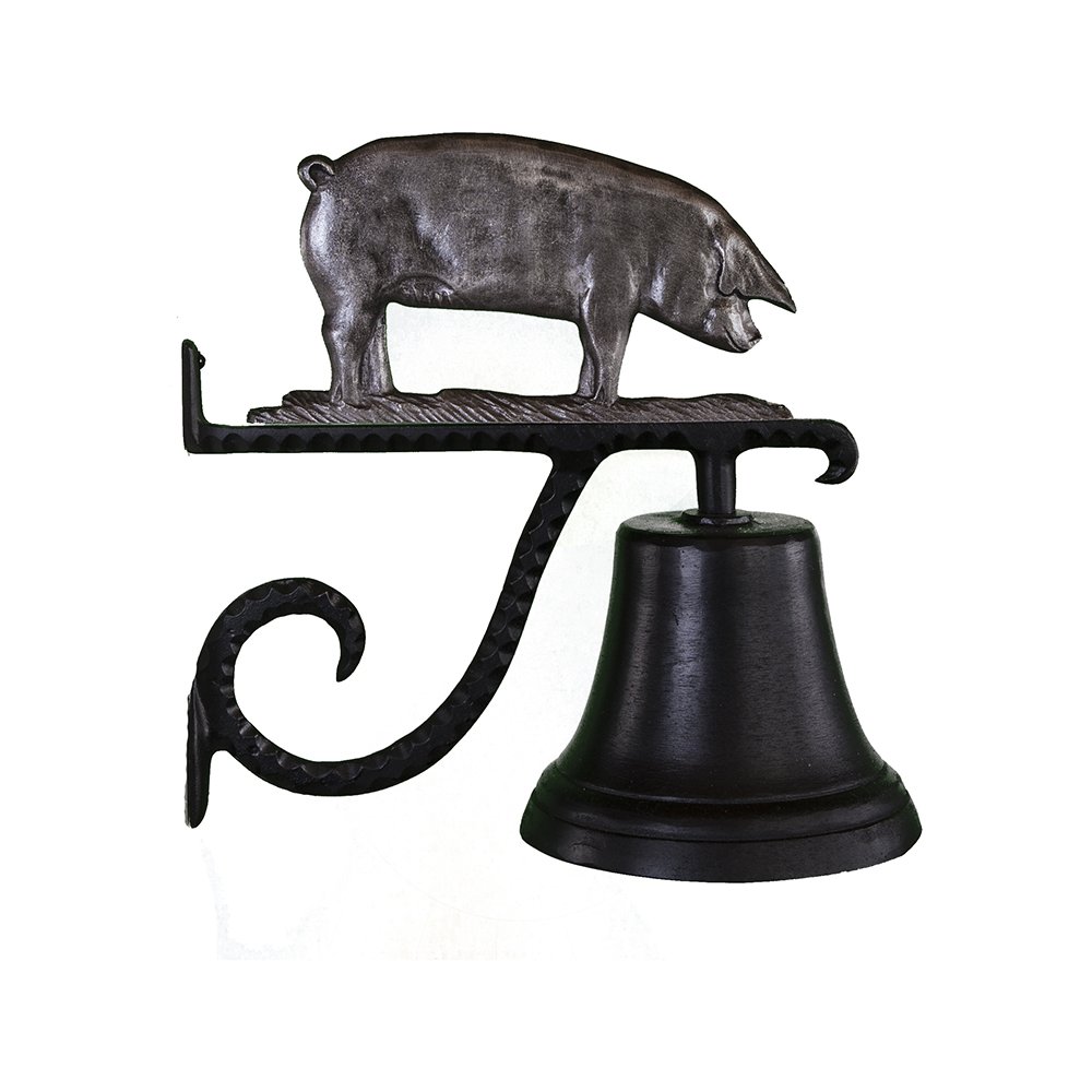 Montague Metal Products 7.75″ Diameter Cast Bell with Ornament, Hanging Bell, Dinner Bell, Heavy Duty Cast Aluminum (Pig)