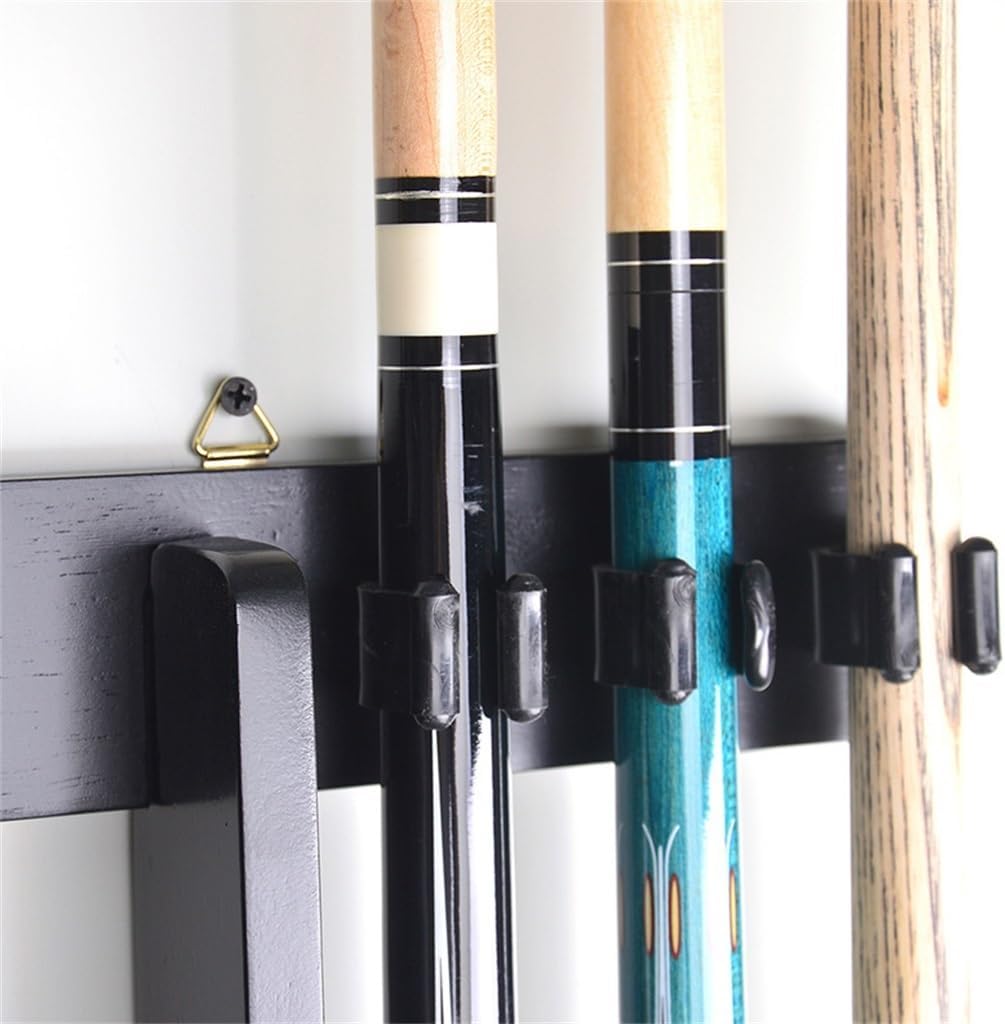 Pool Stick Holder, 6 Pool Cue Stick Holder Wall Mount Solid Wood Pool Cue Rack Bar Pool Table Accessories for Billiard Room or Club(Black)