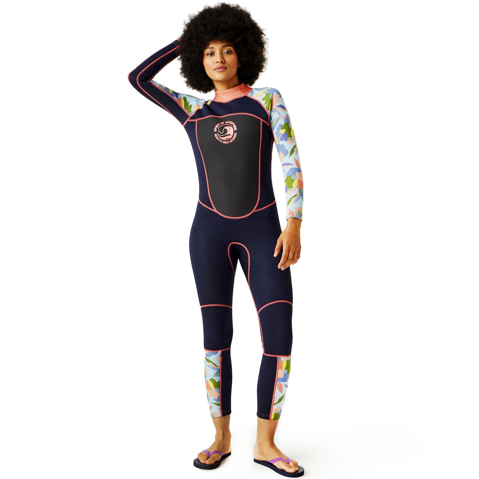Regatta (10/12, Navy/Abstract) Womens Full 3Mm Uv Protect Back Zip Surf Surfing Full Length Wetsuit Blue