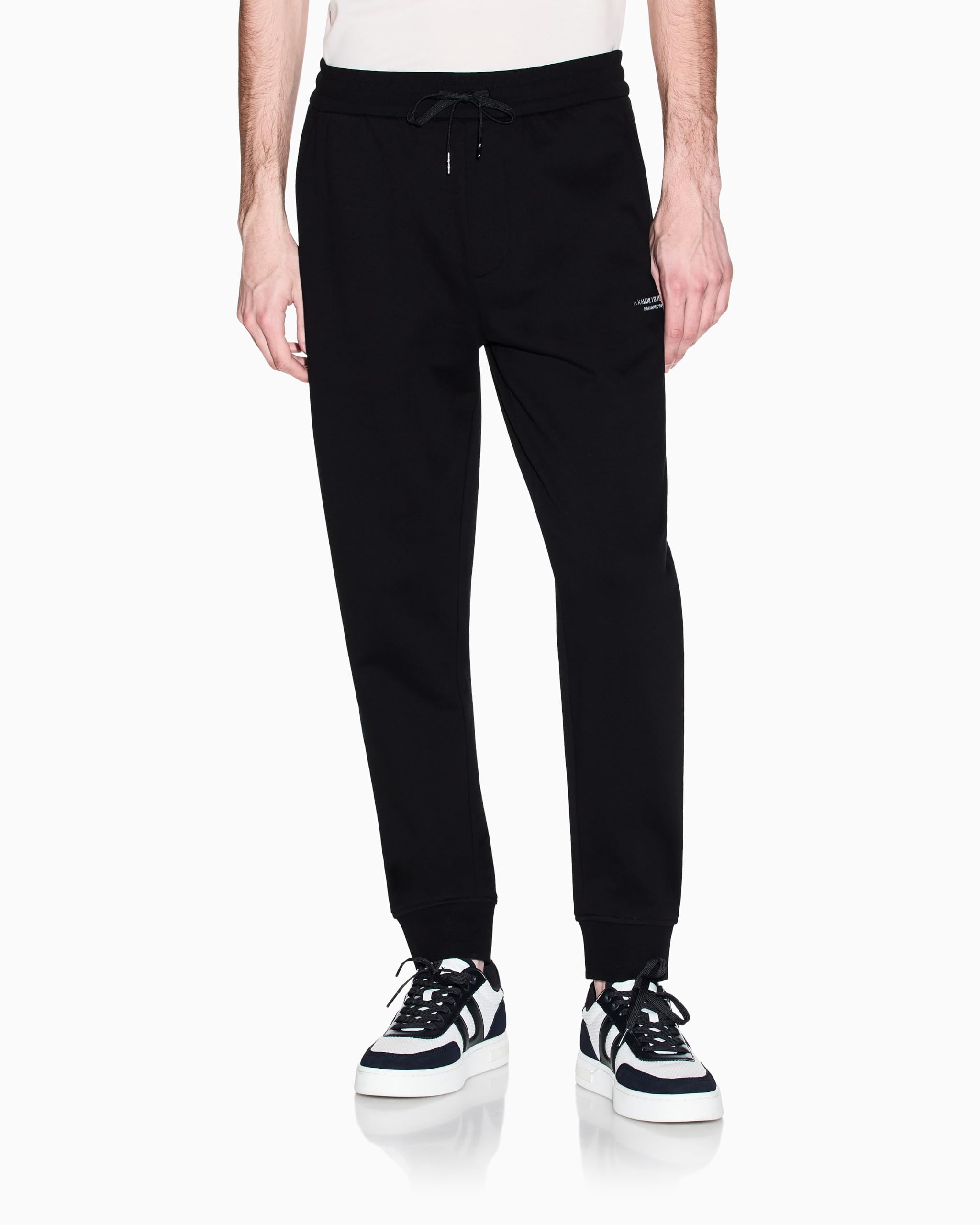 Armani Exchange Men's Cuffed Leg Side Logo Lettering Trousers, Black, XL, Black, XL