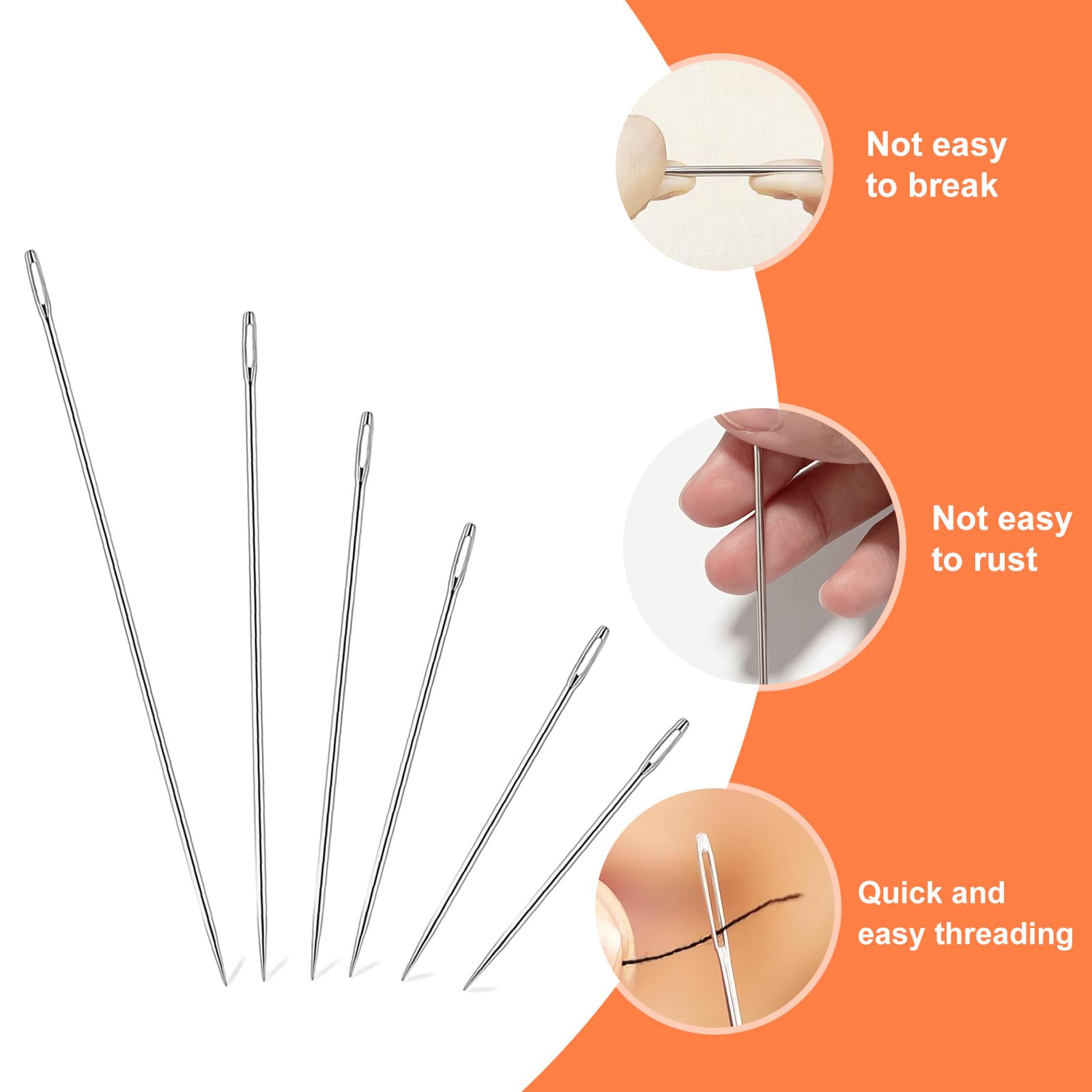 18 agujas de coser grandes, 6 tamaños, agujas de coser a mano de acero inoxidable, aguja larga para punto de aguja y punto de cruz, aguja de zurdo para reparación de cuero y manualidades de tapicería