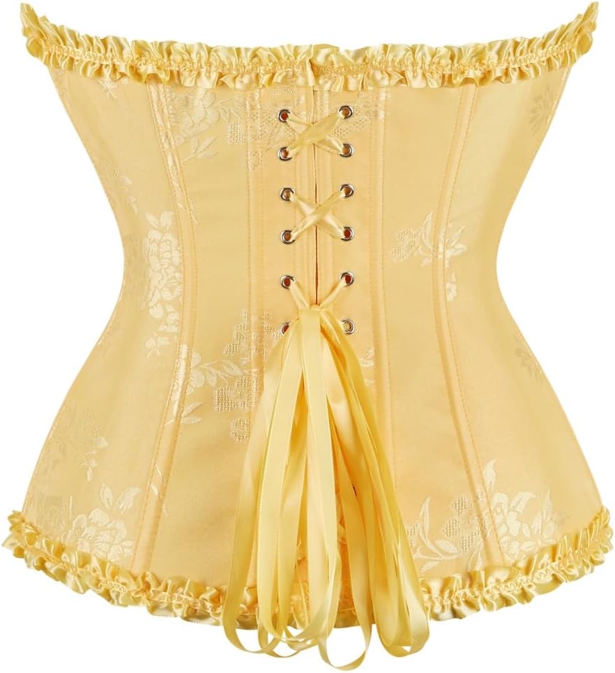 frawirshau Women's Lace Up Boned Overbust Corset Bustier Lingerie Bodyshaper Top