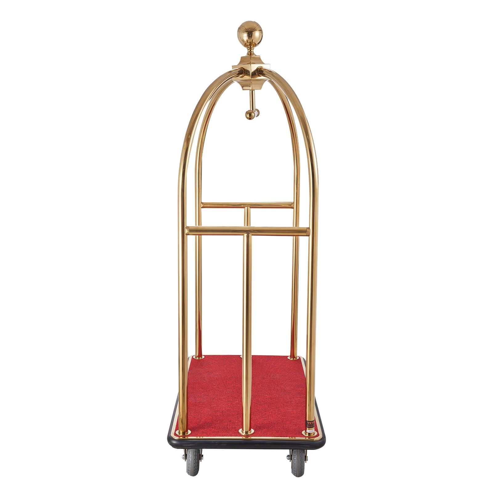 VEVOR Chariot à Bagages Hôtel, 500 kg, Chariot Porte-bagages Concierge Finition Inox Brossé, Montants Incurvés, avec Moquette Rouge, Roues Caoutchouc 15,24 cm, pour Hôtels, Condos, Complexes Hôteliers