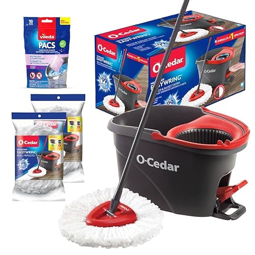 O-Cedar Easywring Microfiber Spin Mop & Bucket Floor Cleaning System + 2 Extra Refills With Lavender Pac (Variety Pack) #TOP6