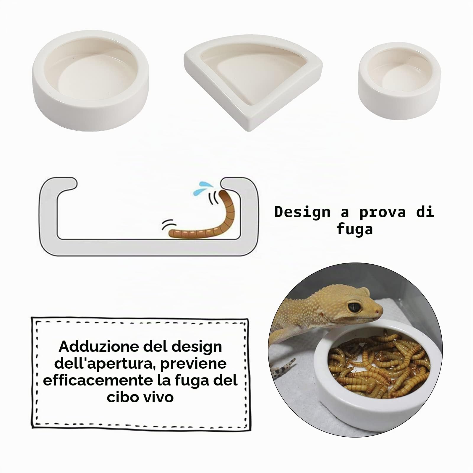 AHANDMAKER Mangiatoia per Rettili, Mangiatoia per Rettili, Ciotola Anti-Fuga, Mangiatoia per Rettili Nera a Prova di Fuga, Vasetto per Acqua di Vermi Piccola Lucertola Geco Ciotole