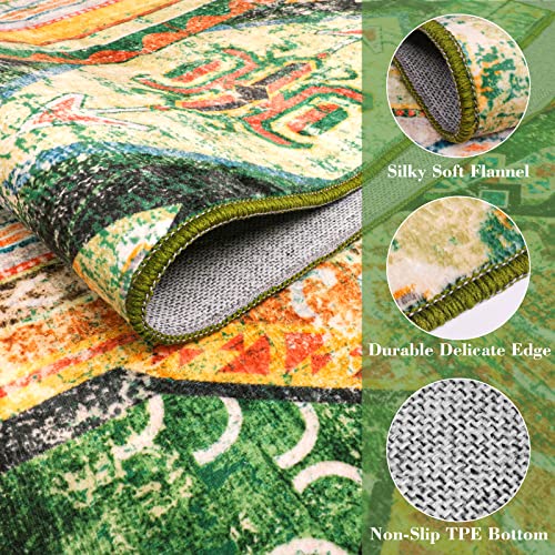 Wonnitar Machine Washable Runner Rug - 2'6" X 8' Green Ultra-Thin Rug Runner For Hallway,Boho Long Kitchen Carpet Runner,Non-Slip Southwestern Non-Shedding Mat For Laundry Bathroom Bedroom #TOP1