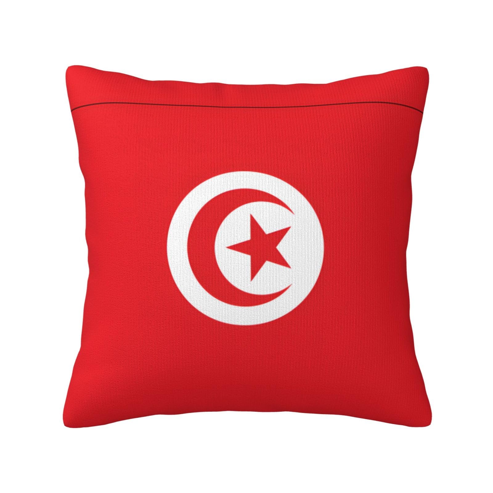 Tunisian flag Print Decorative Throw Pillow Covers for Sofa, Outdoor and World Cup Celebrations