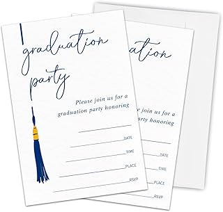 Blue Graduation Invitation Cards With 20 Envelopes - Minimalism Tassel Graduation Invitations, 2025 Grad Party Announcement Invites For High School, University Celebration Party Favor & Supplies - A12