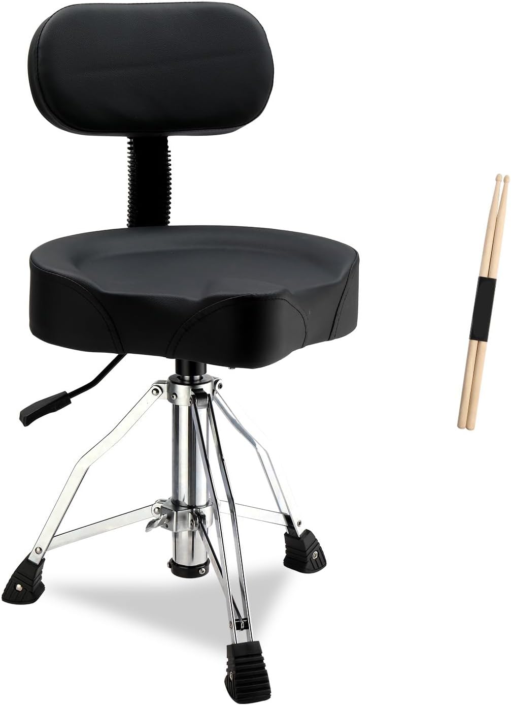 Bivvi Heavy Duty Hydraulic Drum Throne with Backrest, Adjustable Height Swivel Padded Seat Saddle for Adults Beginner Drummers, 440lb, Black