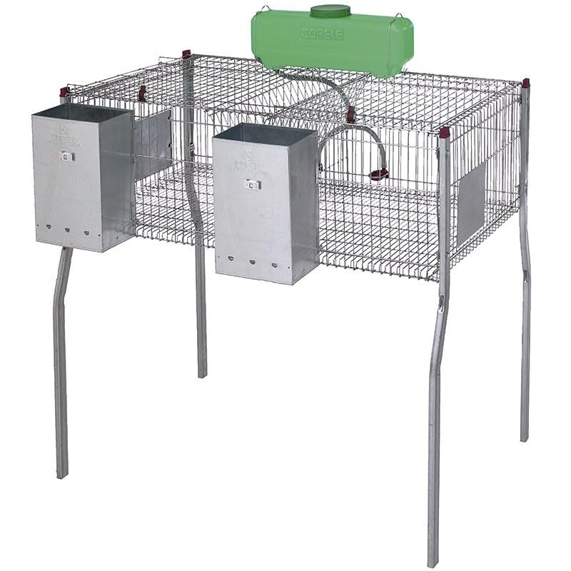 Suinga Jaula para Conejos galvanizada con tolvas y bebederos 2 departamentos, Suelo de Metal, 105x62x99 cm, Gris