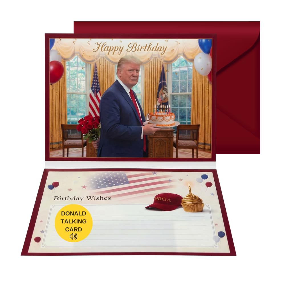 Talking Trump Birthday Card with Audio - Funny Fake News Gag Gift Plays Trump Voice - Greeting Card with Red Envelope, 5x7 Inch for Men, Women, Dad, Husband