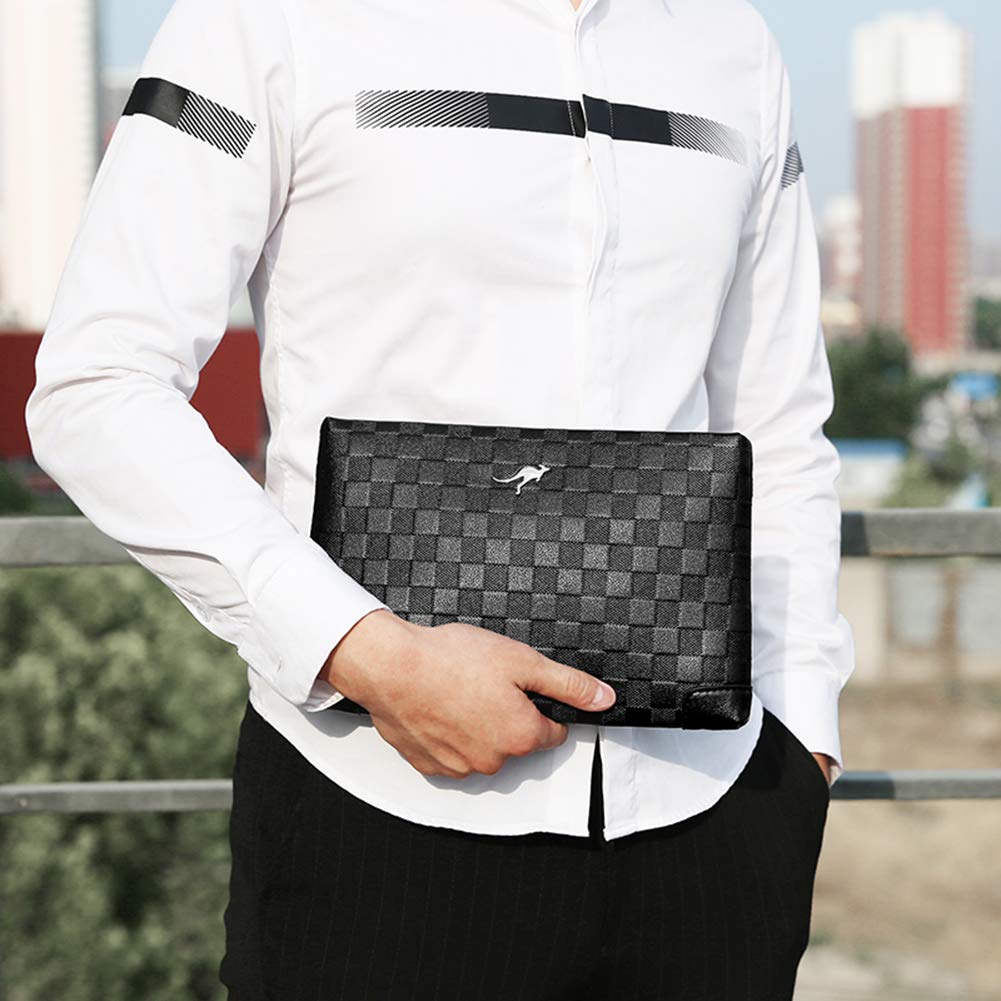 Aideal Pochette Elegante Uomo Borsa a Mano Nera Borsellino da Polso con Zip per lavoro/viaggio/casual, 26.5x17.5cm